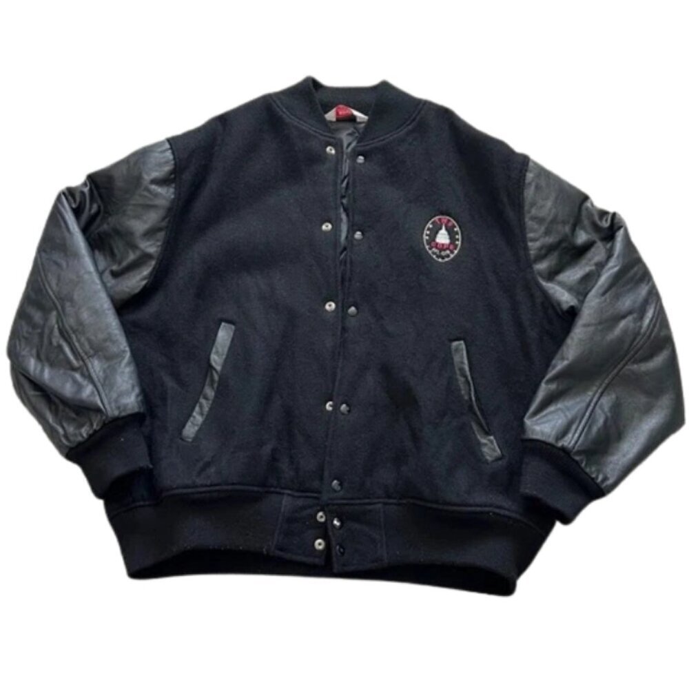 VTG Black Wool Men’s Varsity Jacket Leather Sleeves and Union Logo - Size XXXL